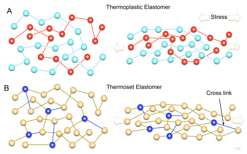 Structure of thermoplastic elastomer and thermoset elastomer