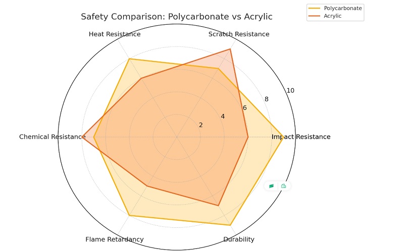 The safety characteristics of Polycarbonate and Acrylic